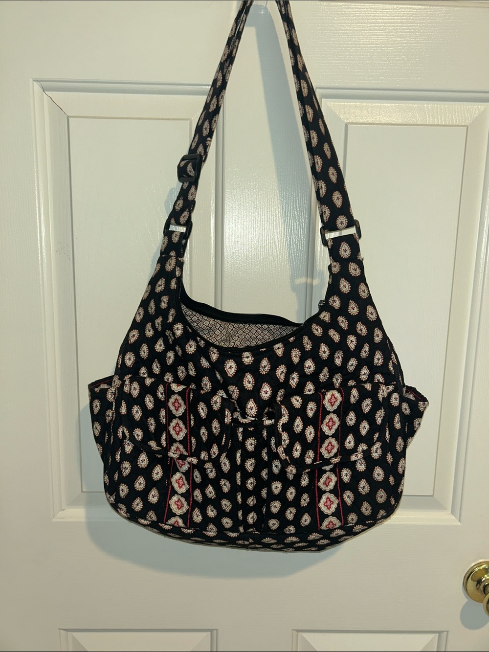 Vera Bradley Black Paisley Shoulder Bag with Pink Accents
